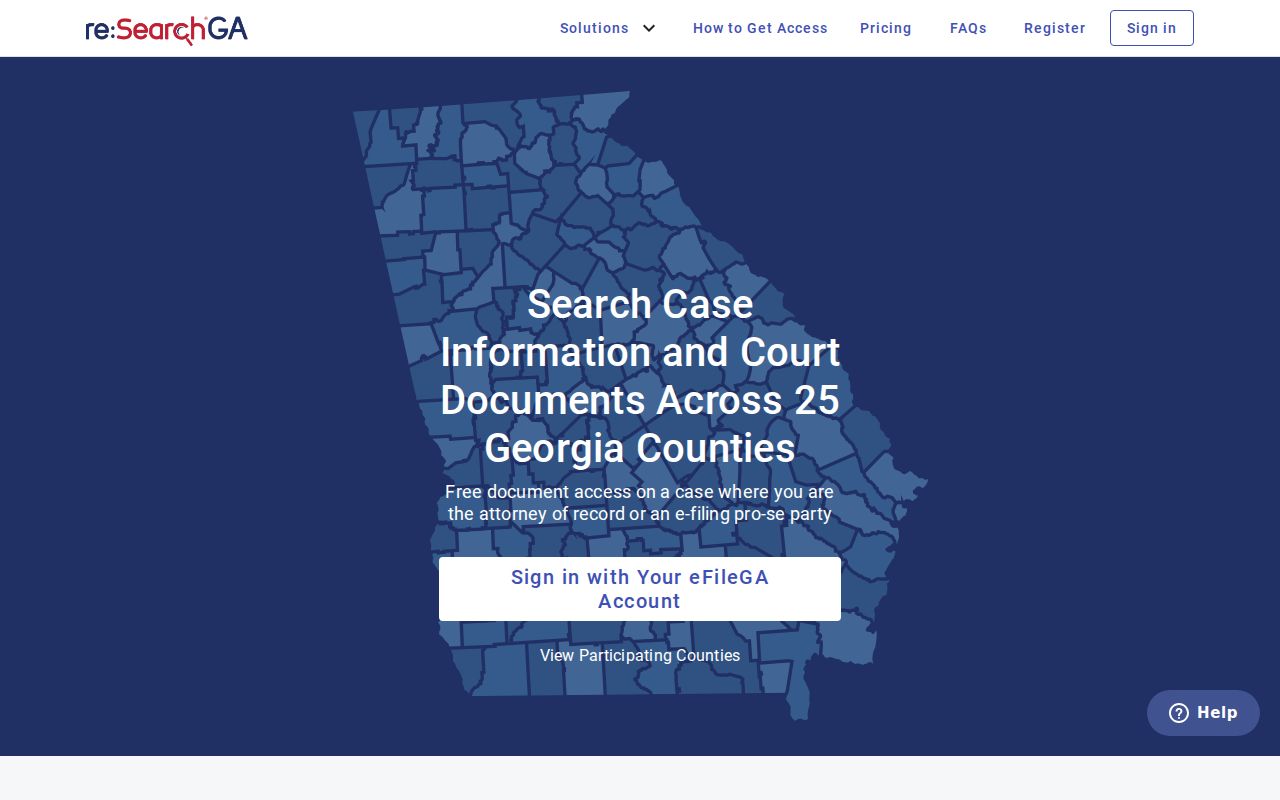 Georgia statewide reSearchGA court access screen