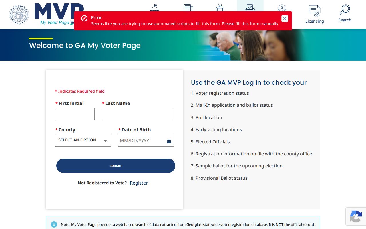 Georgia My Voter Page form for Lawrenceville checks