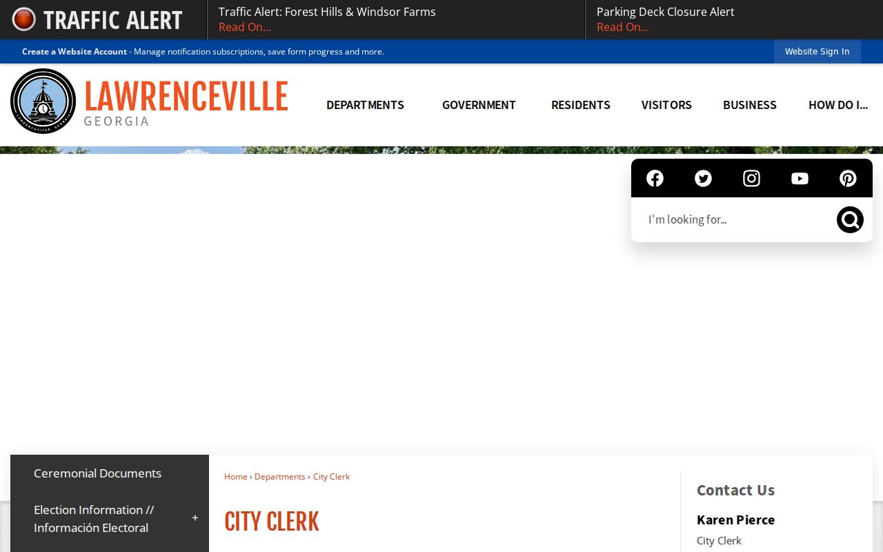 Lawrenceville City Clerk page with civic records contacts