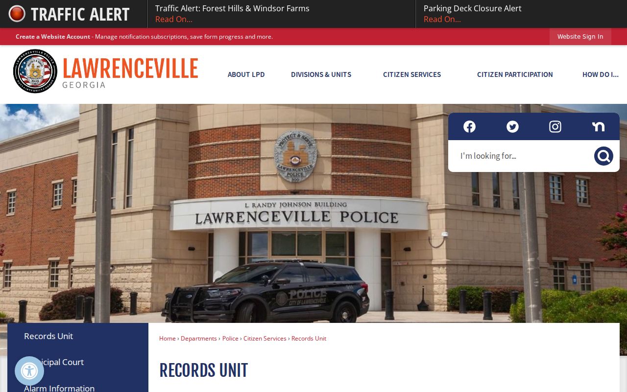 Lawrenceville resident lookup using the Police Records Unit
