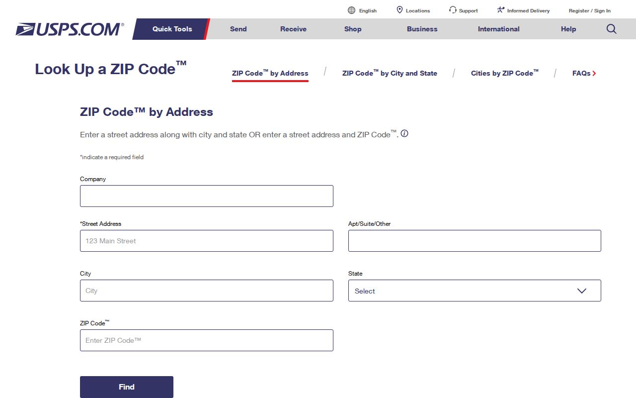 USPS ZIP lookup form for a Lawrenceville address